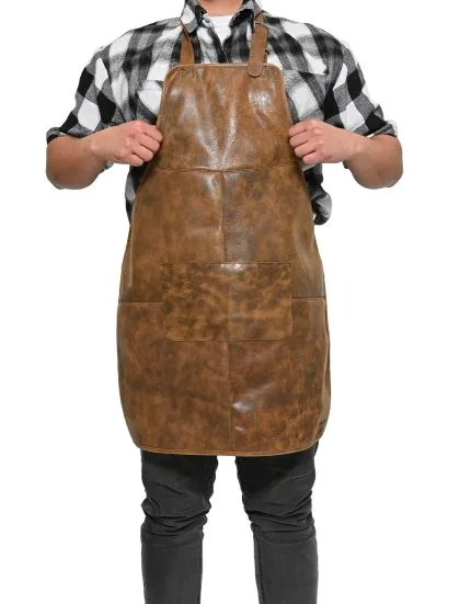 Mens Panel Leather Apron Almond