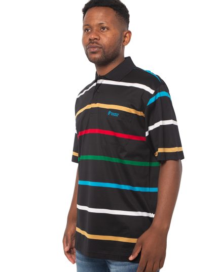 Mens C&J Clothing, Carter-Short-Sleeve, Black-Multi Golfer