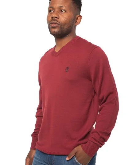 Mens C&J Clothing, Clarence-Wool-Brend-V-Neck, Maroon Jersey