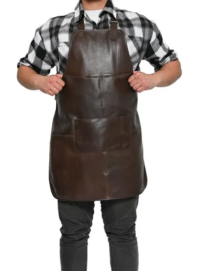 Mens Panel Leather Apron Chocolate